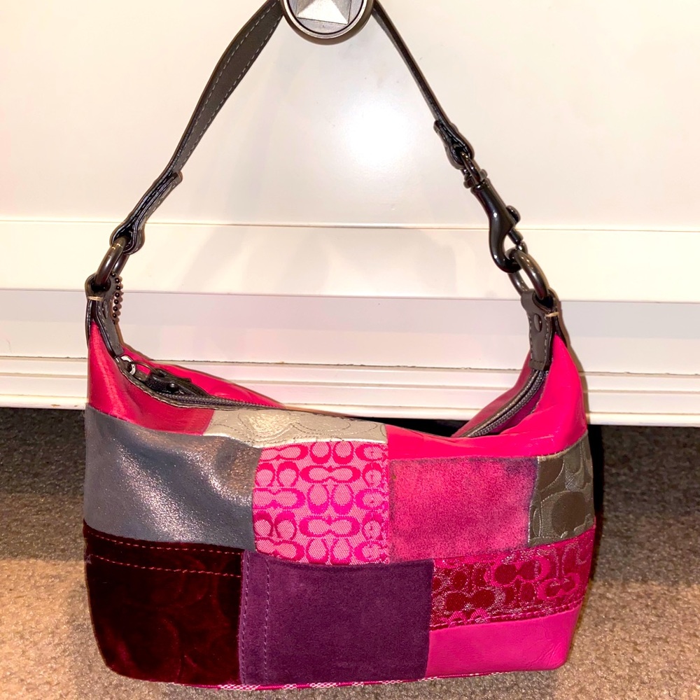 Coach pink patch leather shoulder bag